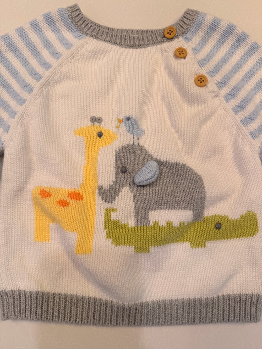 Zubels Baby Animal Knit Sweater - Cream & Light Blue! EUC! 18 month - Picture 3 of 5